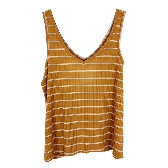SO Kohl’s Knot Front Double V Tank S Camel Brown Stripe Top Casual NWT B34 - Picture 2 of 5